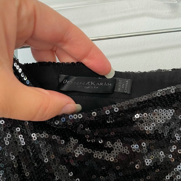 Donna Karan sequin knot detail gathered black stretch pencil skirt midi length - Picture 3 of 5